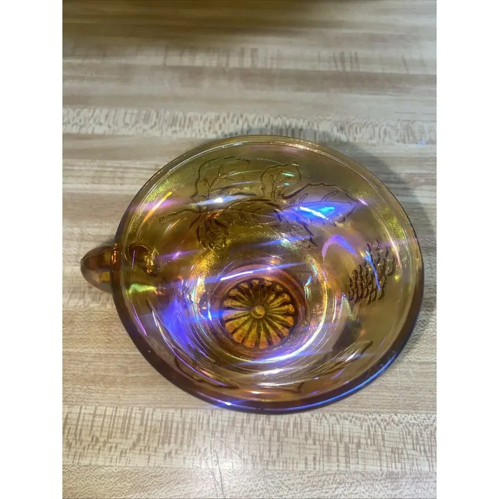 60s 70s Indiana Glass Iridescent Marigold Carnival Glass Punch Bowl 12 Cup Set